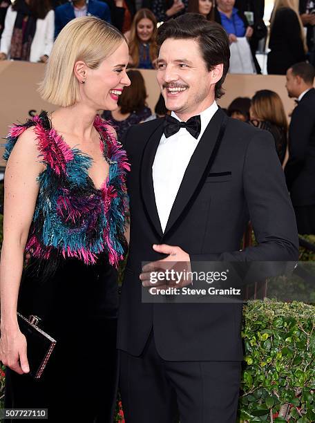 Sarah Paulson and Pedro Pascal arrives at the 22nd Annual Screen Actors Guild Awards at The Shrine Auditorium on January 30, 2016 in Los Angeles,...