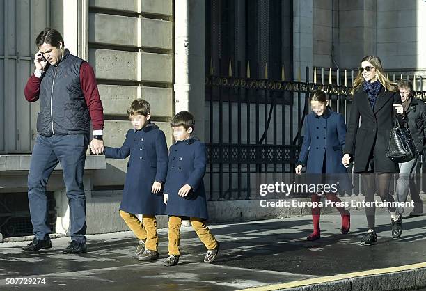 Part of this image has been pixellated to obscure the identity of the child) Luis Alfonso de Borbon, Margarita Vargas, their twins Luis de Borbon and...