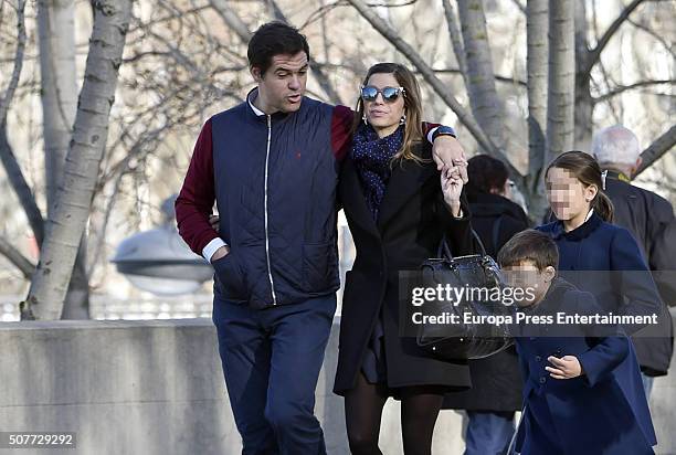 Part of this image has been pixellated to obscure the identity of the child) Luis Alfonso de Borbon, Margarita Vargas, their son Luis de Borbon and...