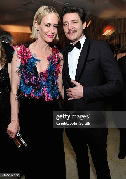 Actors Sarah Paulson and Pedro Pascal attend the Weinstein Company & Netflix's 2016 SAG after party hosted by Absolut Elyx at Sunset Tower on January...