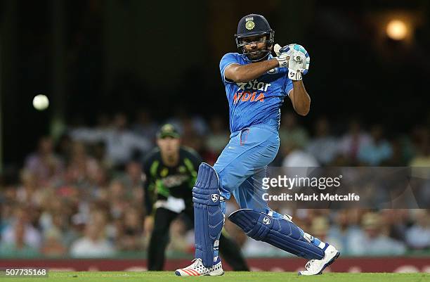 Rohit Sharma of India bats during the International Twenty20 match between Australia and India at Sydney Cricket Ground on January 31, 2016 in...