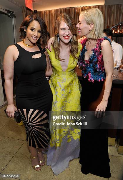 Actors Laverne Cox, Lily Rabe and Sarah Paulson attend the Weinstein Company & Netflix's 2016 SAG after party hosted by Absolut Elyx at Sunset Tower...