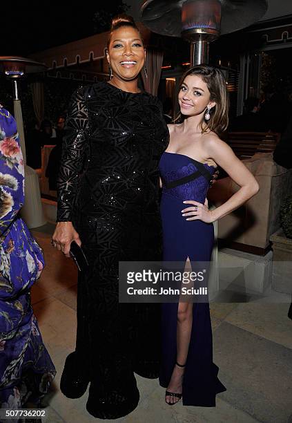 Actors Queen Latifah and Sarah Hyland attend the Weinstein Company & Netflix's 2016 SAG after party hosted by Absolut Elyx at Sunset Tower on January...