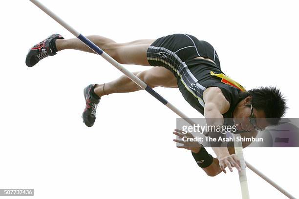 Daichi Sawano competes in the Men's Pole Vault during the Shizuoka International Meet at the Kusanagi Stadium on May 3, 2005 in Shizuoka, Japan.