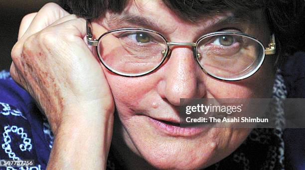 Sister Helen Prejean speaks during the Asahi Shimbun interview at the Narita International Airport on May 18, 2005 in Narita, Chiba, Japan.