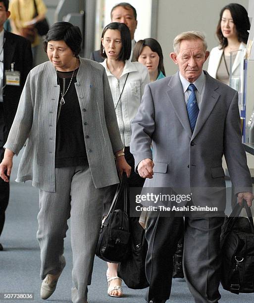 Charles Jenkins, Hitomi Soga, their daughters Mika and Brinda are seen on departure for the United States at the Narita International Airport on June...
