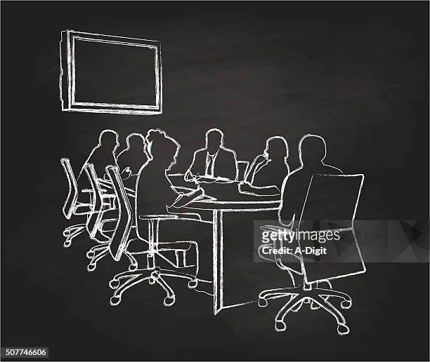 chalkboard meeting - business meeting stock illustrations