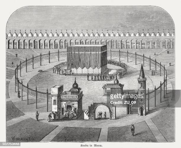 kaaba in mecca, wood engraving, published in 1882 - kaaba stock illustrations