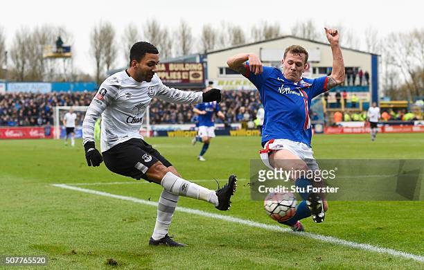 Aaron Lennon of Everton is closed down by Mark Ellis of Carlisle United during the Emirates FA Cup Fourth Round match between Carlisle United and...
