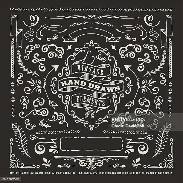 hand dawn blackboard design elements - ampersand stock illustrations