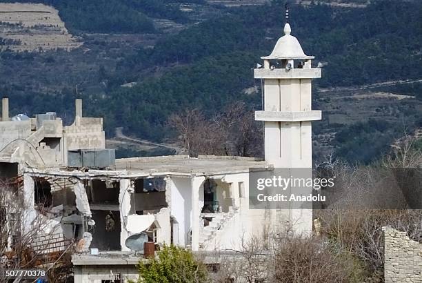 An aerial view of Turkmen town of Bayirbucak after Russian and Assad Regime forces carried out an air attack in Lattakia, Syria on January 29, 2016.