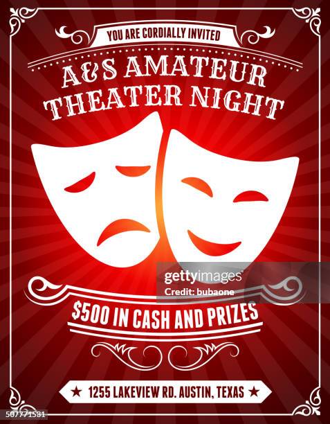 amateur theater night poster on red background - acting stock illustrations