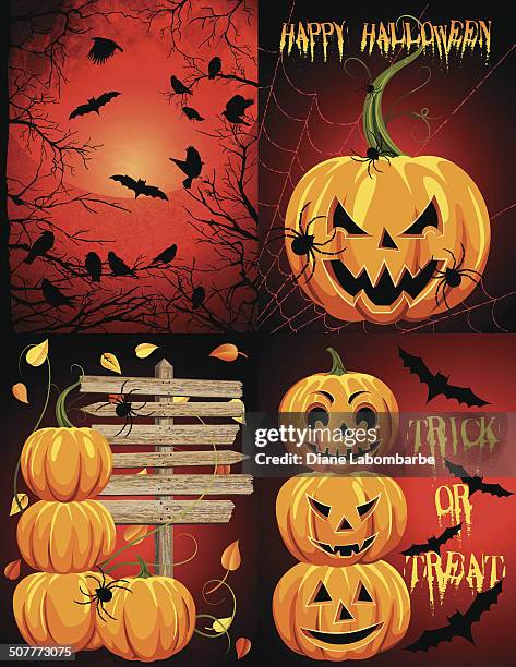 creepy halloween background template set - red - leaf pile stock illustrations