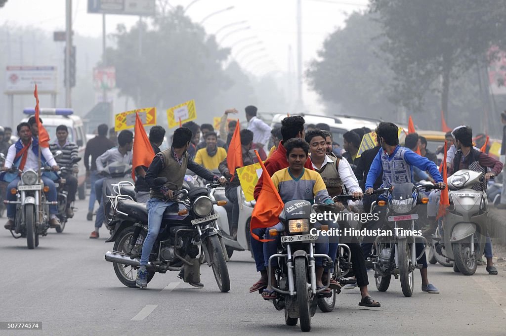 Vishwa Hindu Parishad Activists Hold Bike-Rally Against Polythene Use In Noida