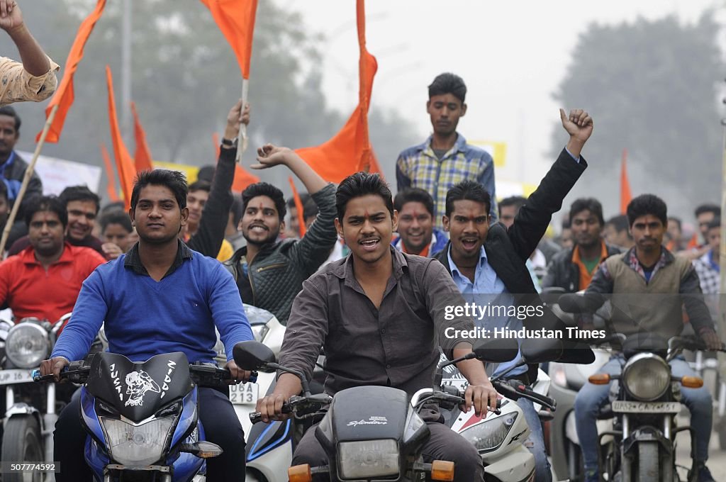 Vishwa Hindu Parishad Activists Hold Bike-Rally Against Polythene Use In Noida