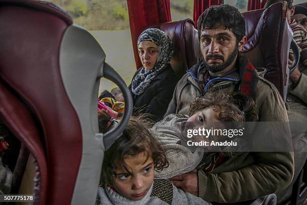 Turkmen families, fled from their homes due to Russian and Assad Regime forces attacks to Turkmen villages in Lattakia, arrive Yayladagi YIBO camp in...