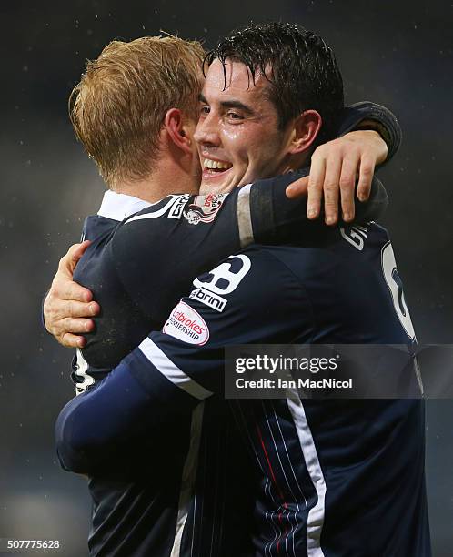 Andrew Davies of Ross County celebrates at full time with Brian Graham of Ross County during the Scottish League Cup Semi final match between Ross...