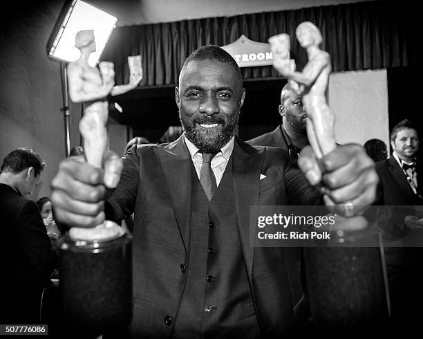 Actor Idris Elba, winner of the awards for Outstanding Performance By a Male Actor in a Supporting Role for 'Beasts of No Nation' and Outstanding...