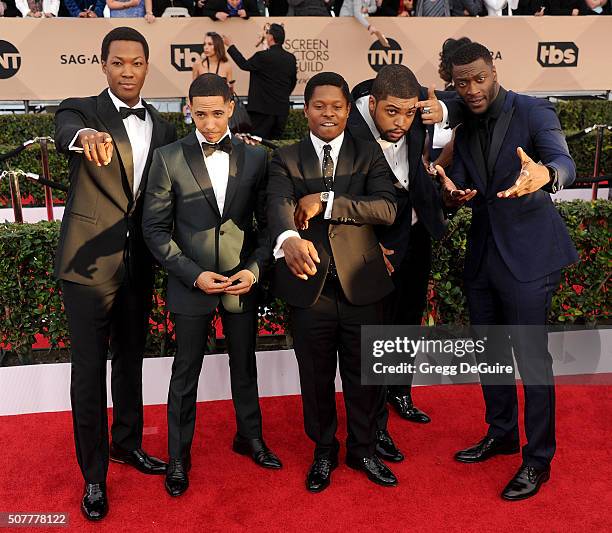 Actors Corey Hawkins, Neil Brown Jr., Jason Mitchell, O'Shea Jackson Jr. And Aldis Hodge arrive at the 22nd Annual Screen Actors Guild Awards at The...