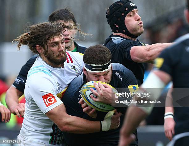 Luke Wallace , of Harlequins in action during the Aviva Premiership match between Newcastle Falcons and Harlequins on January 31, 2016 in Newcastle...