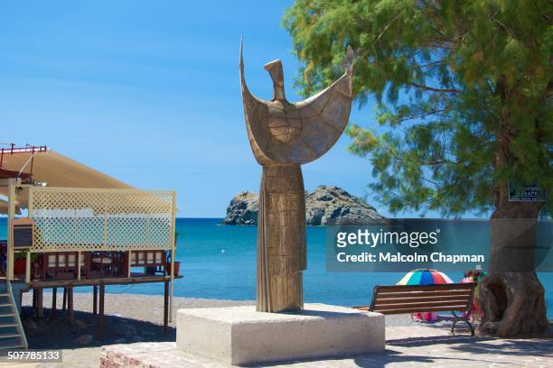 Sappho statue in the main square at Skala Eressos, Lesvos, Greece. Sappho, born in Eressos in the seventh century, wrote about her love for women in...