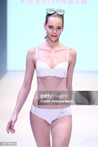 Model walks the runway at the Passionata show as part of Platform Fashion Selected during Platform Fashion January 2016 at Areal Boehler on January...