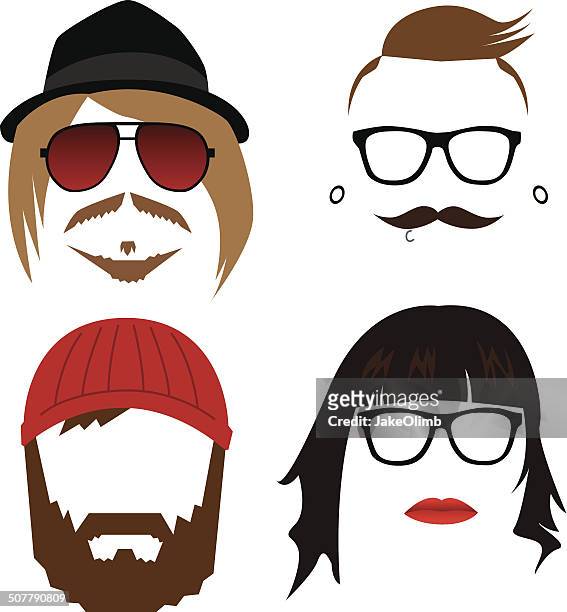 hipster faces - fedora stock illustrations