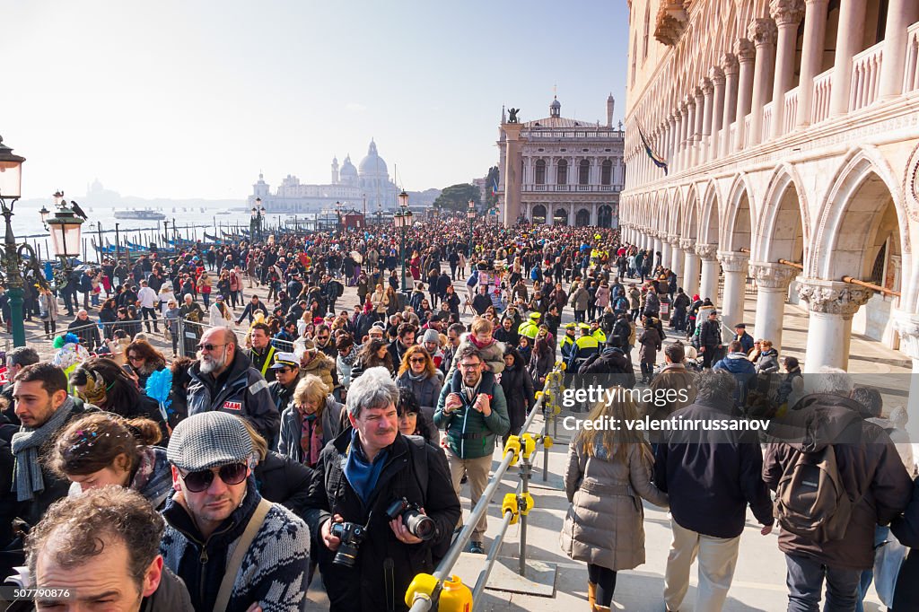 Crowd of tourists visiting the Doge's Palace-Venice, Italy