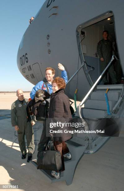 Actor and recent Emmy winner, Peter MacNicol and his wife Marsue boarding a US AirForce C-17 aircraft at Andrews AFB for the long flight overseas to...