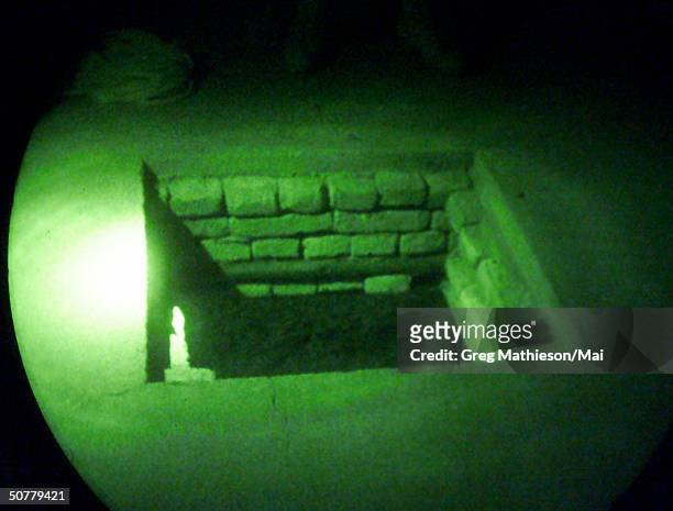 Series of tunnels discovered by US Marines after intruders were seen in the vicinity of the adobe structures . The structures were des troyed and the...