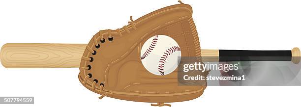 bat, glove, and baseball - baseball glove stock illustrations