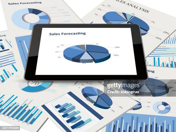 tablet pc and reports - ipad screen office stock illustrations