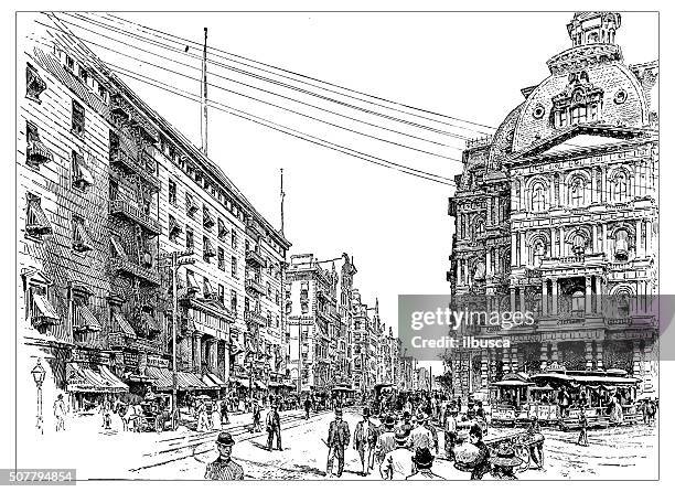 antique illustration of broadway - east village manhattan stock illustrations