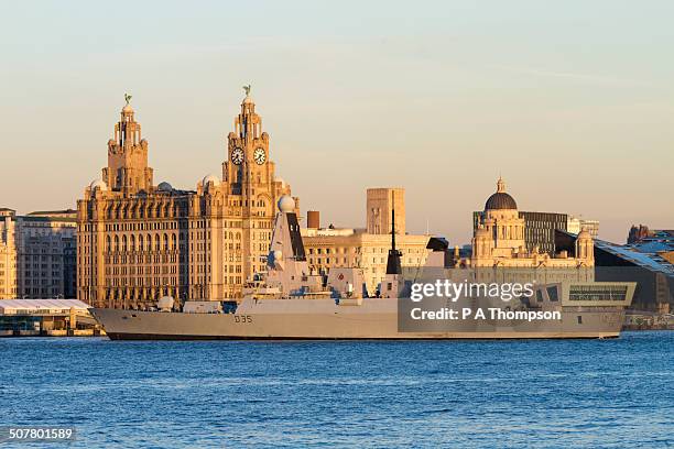 royal navy war ship, hms dragon, liverpool - royal navy stock pictures, royalty-free photos & images