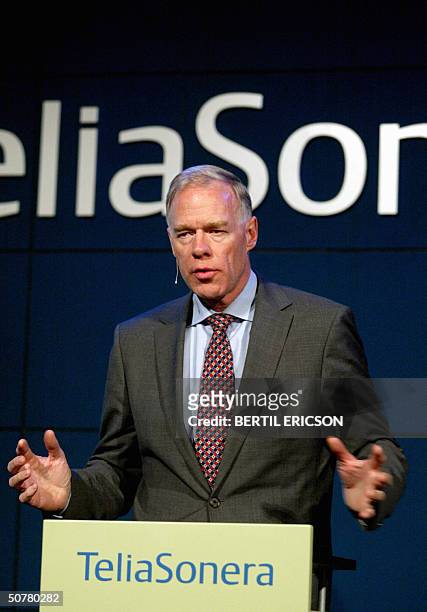 Anders Igel of Sweden Telecomcompany TeliaSonera gestures during a pressconferense presenting first quarter result for 2004, 28 April 2004. Igel said...