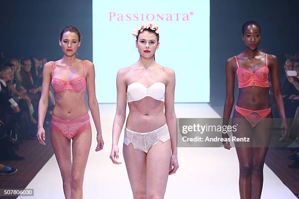 Models walk the runway at the Passionata show as part of Platform Fashion Selected during Platform Fashion January 2016 at Areal Boehler on January...