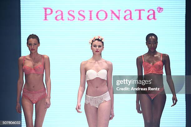 Models walk the runway at the Passionata show as part of Platform Fashion Selected during Platform Fashion January 2016 at Areal Boehler on January...