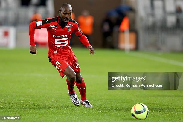 Giovanni Sio for Rennes in action during the French Ligue 1 match between FC Girondins de Bordeaux and Stade Rennais at Stade Matmut Atlantique on...