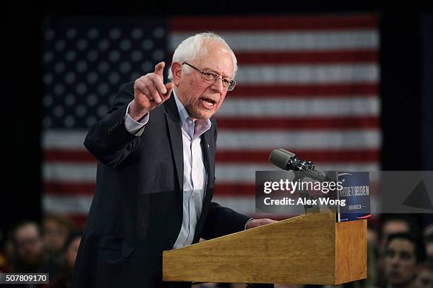 Democratic presidential candidate Sen. Bernie Sanders speaks to campaign volunteers during an event at Five Sullivan Brothers Convention Center...