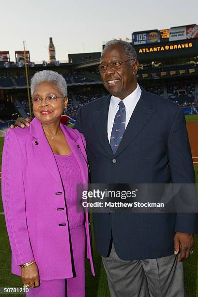 Hank Aaron is honored during a pregame awards ceremony at News Photo -  Getty Images