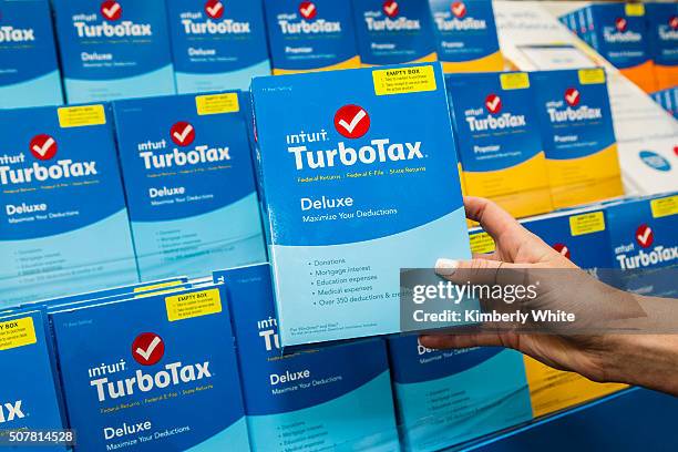 TurboTax products sit on display at Costco on January 28, 2016 in Foster City, California.