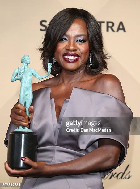 Actress Viola Davis, winner for Outstanding Performance By a Female Actor in a Drama Series for 'How to Get Away With Murder', poses in the press...