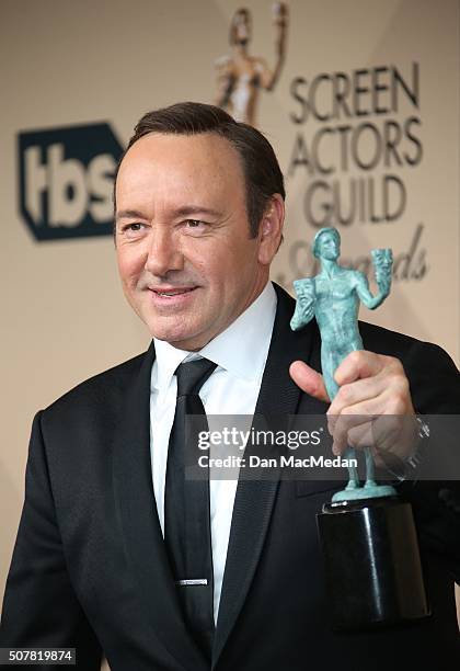 Actor Kevin Spacey winner of Outstanding Performance By a Male Actor in a Drama Series for 'House of Cards,' poses in the press room at the 22nd...