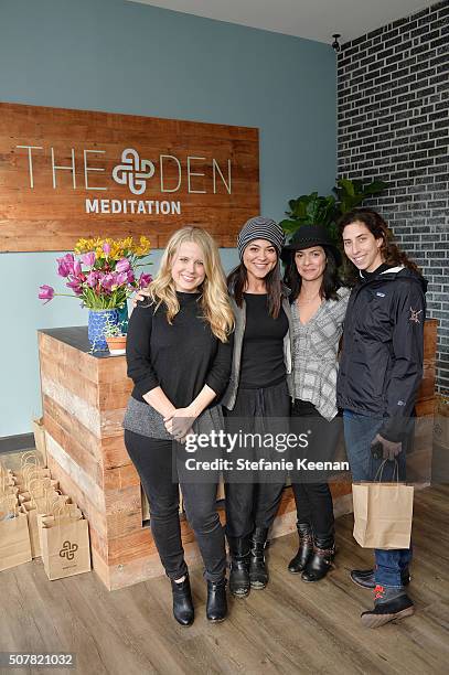 Actresses Allison Munn, Camille Guaty, Alexandra Barreto and guest attend the DEN Meditation Studio grand opening on January 31, 2016 in Los Angeles,...