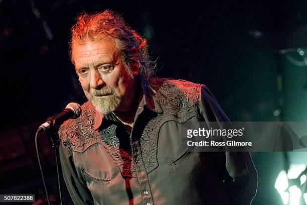 Robert Plant performs at a concert for Bert Jansch at the Celtic Connections Festival at The Old Fruit Market on January 31, 2016 in Glasgow,...