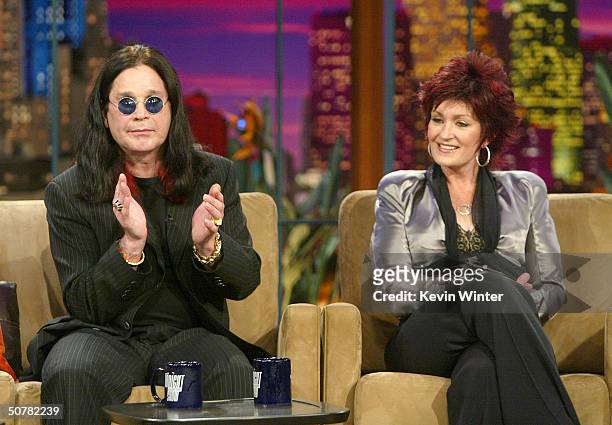 Musician Ozzy Osbourne and his wife Sharon Osbourne appear on "The Tonight Show with Jay Leno" at the NBC Studios on April 28, 2004 in Burbank,...