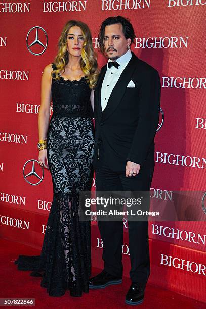 Actress Amber Heard and actor Johnny Depp arrive for the 27th Annual Palm Springs International Film Festival Awards Gala held at Palm Springs...