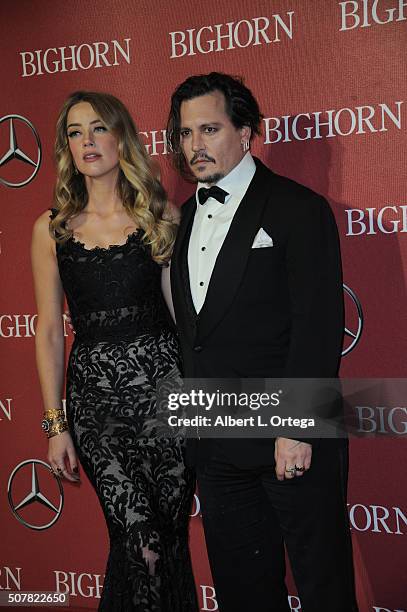 Actress Amber Heard and actor Johnny Depp arrive for the 27th Annual Palm Springs International Film Festival Awards Gala held at Palm Springs...