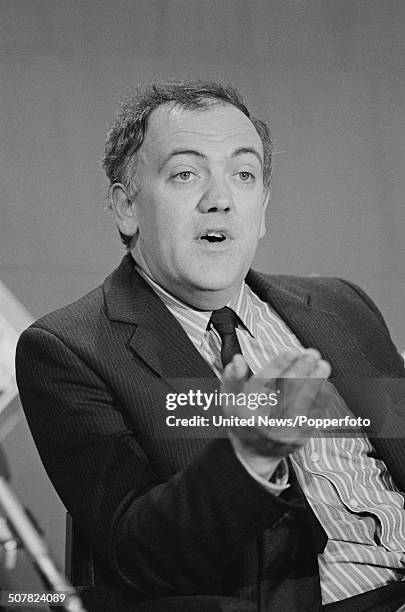 British Liberal Party politician and Member of Parliament for Truro, David Penhaligon pictured on the platform at a SDP-Liberal Alliance conference...