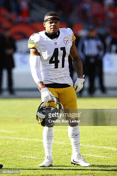 Antwon Blake of the Pittsburgh Steelers looks on before the game against the Denver Broncos at Sports Authority Field At Mile High on January 17,...